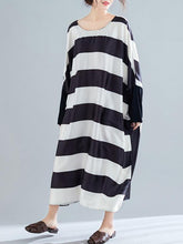 Black And White Striped Bat Sleeve Loose Dress